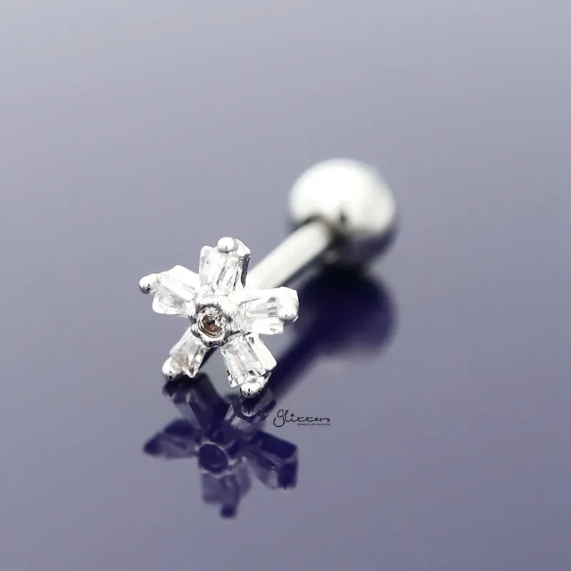 5 C.Z Square Petals Flower Tragus Cartilage Earring - Ball End | Flat Back