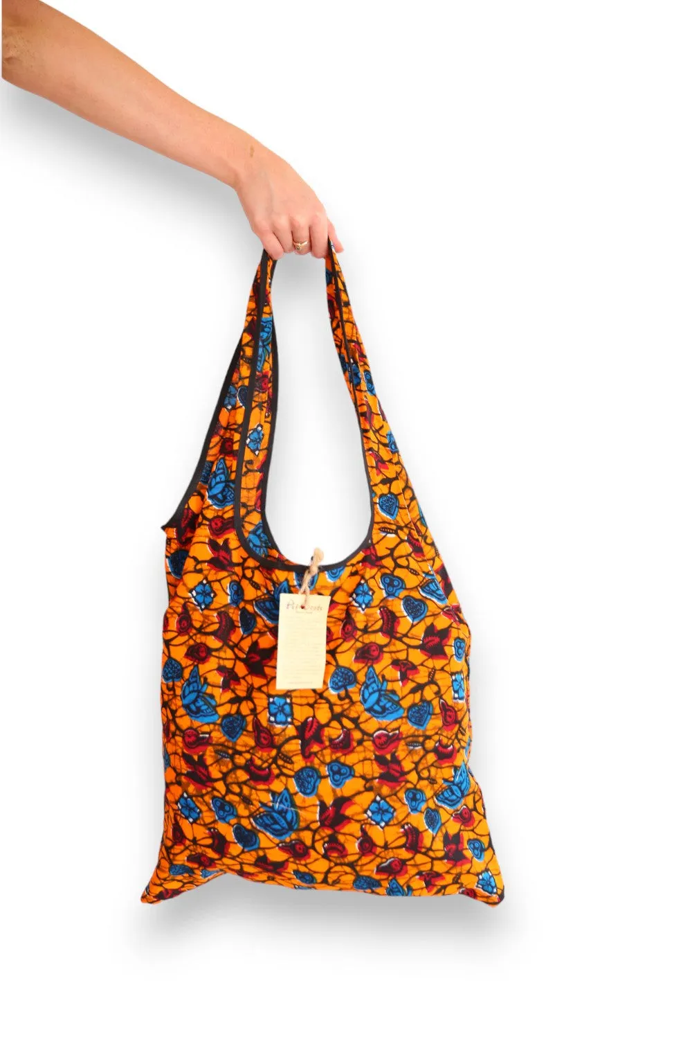 AFRI BEADS FABRIC SHOPPING BAG ORANGE