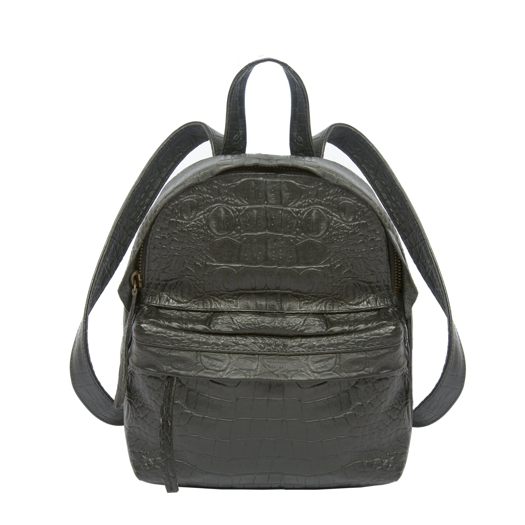 Aida-Crocodile Genuine Leather Backpack-Black