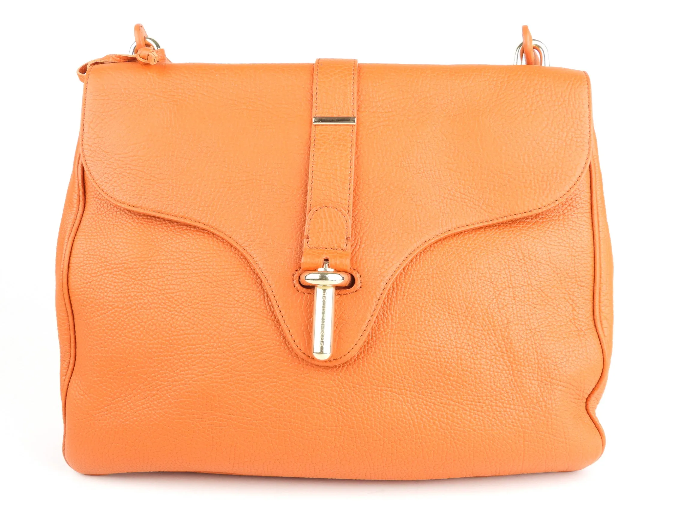 Balenciaga Orange Grained Calfskin Leather Tube Clasp Shoulder Bag