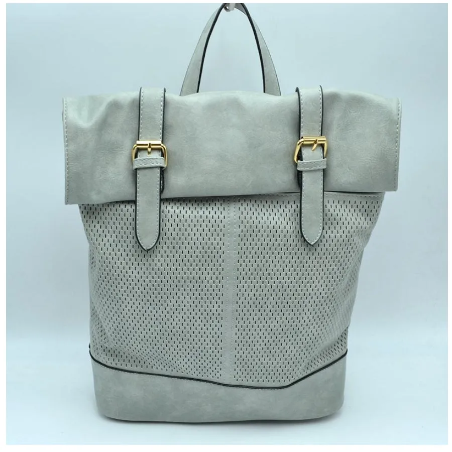 Belted foldover backpack - grey