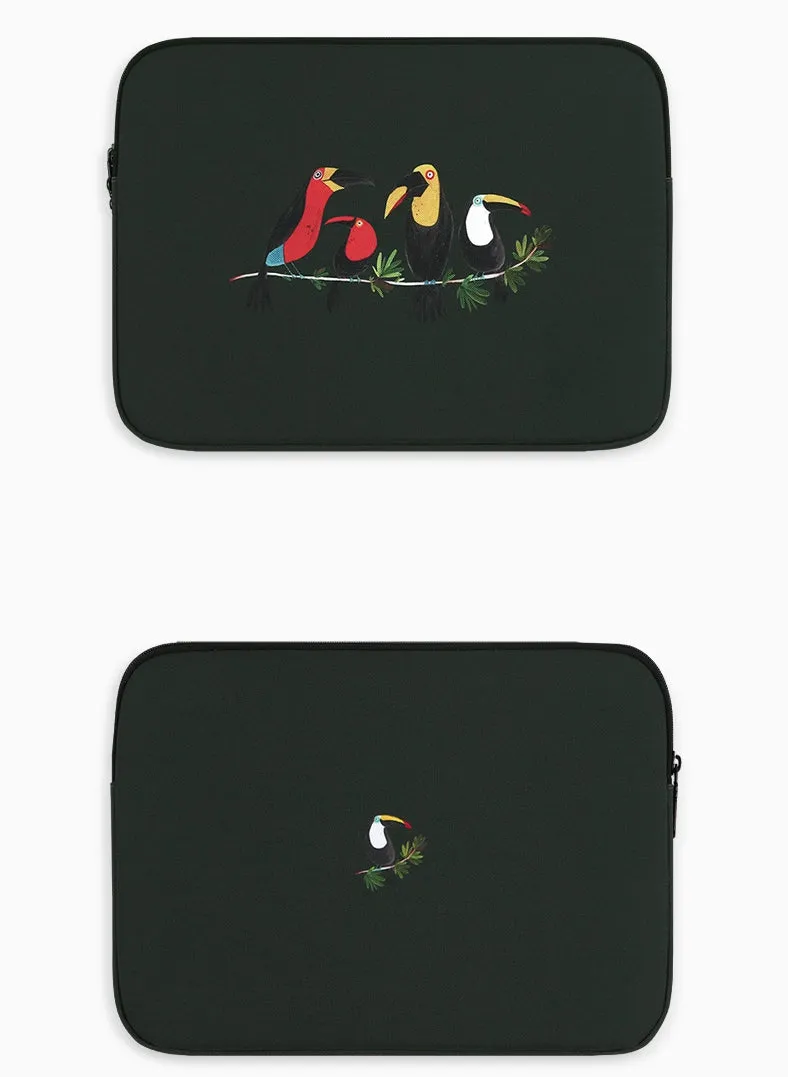 Black Bird Toucans Graphic Laptop Sleeves iPad 11 13 15 inch Cases Protective Covers Handbags Square Pouches Designer Artist Prints Cute Lightweight School Collage Office Zipper Fashion Unique Gifts couple items Skins