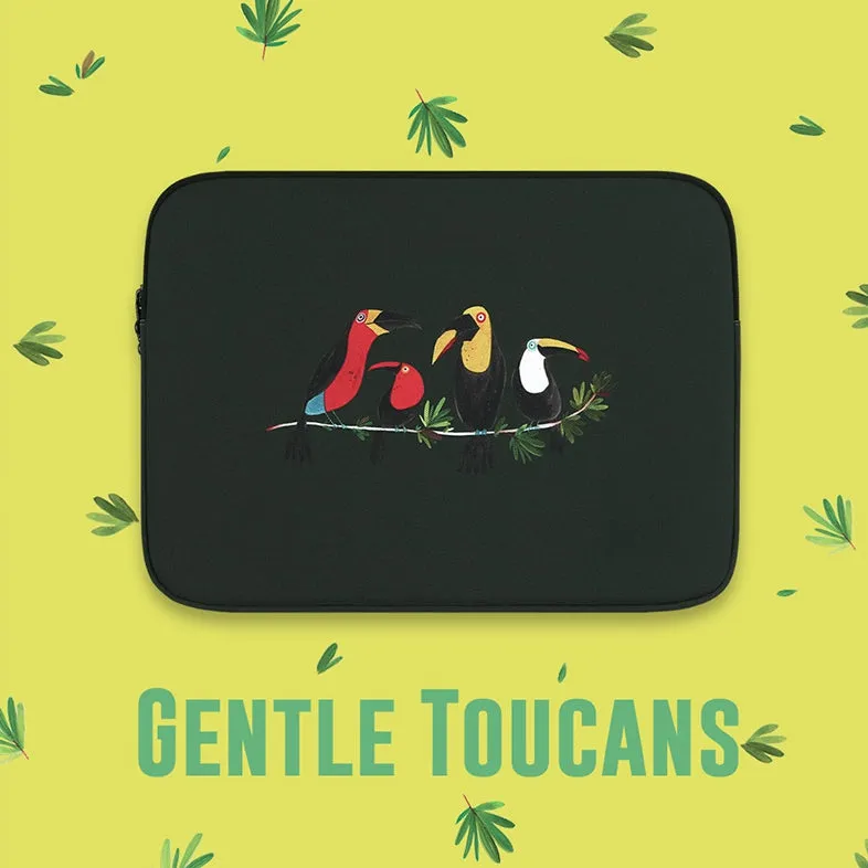 Black Bird Toucans Graphic Laptop Sleeves iPad 11 13 15 inch Cases Protective Covers Handbags Square Pouches Designer Artist Prints Cute Lightweight School Collage Office Zipper Fashion Unique Gifts couple items Skins