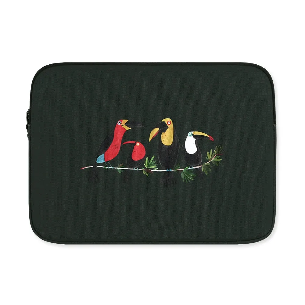 Black Bird Toucans Graphic Laptop Sleeves iPad 11 13 15 inch Cases Protective Covers Handbags Square Pouches Designer Artist Prints Cute Lightweight School Collage Office Zipper Fashion Unique Gifts couple items Skins