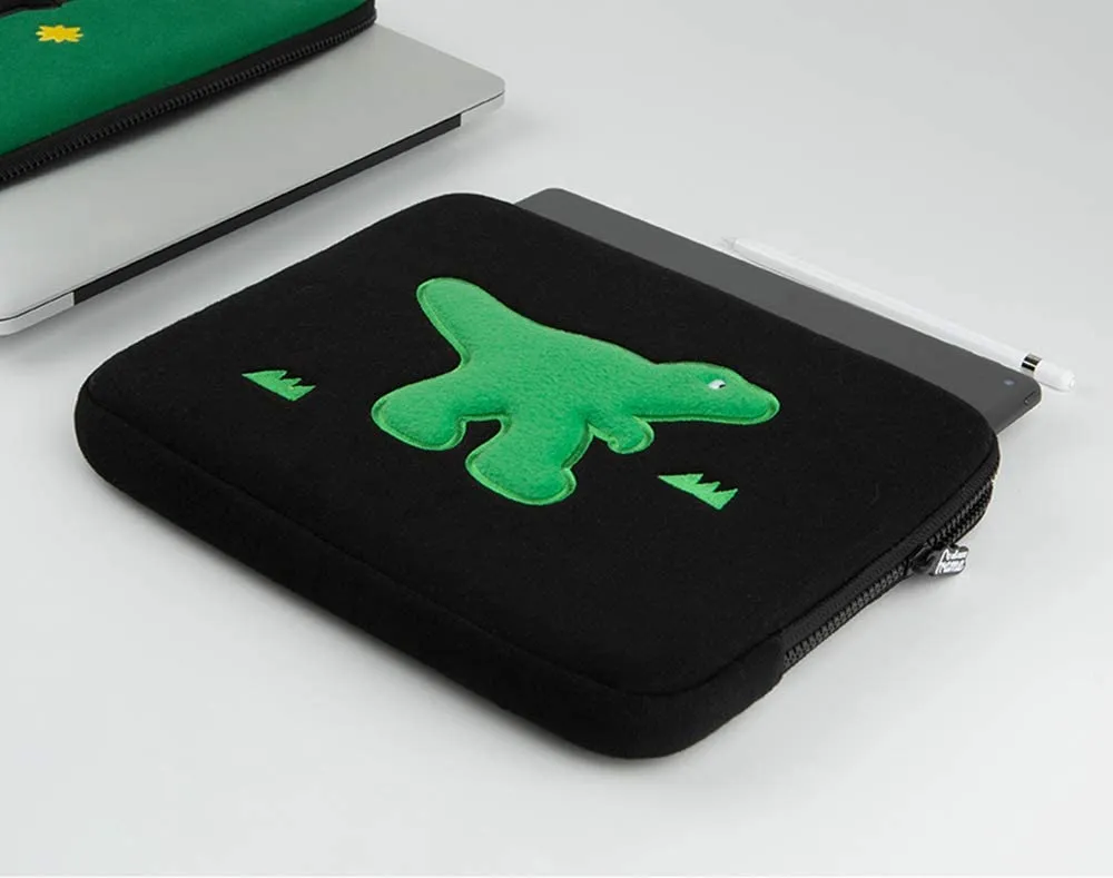 Black Green Dinosaur embroidery Laptop Sleeves iPad 13 14 15inch Fitted Cases Pouches Protective Covers Purses Handbags Square Cushion Designer School Collage Office Lightweight