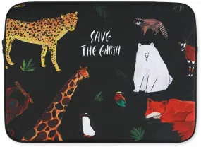 Black Save the earth Graphic iPad 11 13 15 inch Laptop Sleeves Cases Protective Covers Purses Handbags Square Cushion Pouches Designer Artist Purses School Collage Office Lightweight