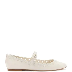 Blair Broderie Ballet Flat In Ivory Leather