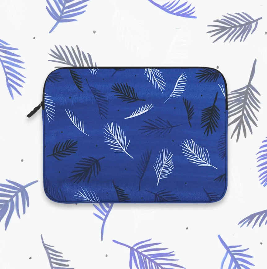 Blue Leaf Leaves Graphic Laptop Sleeves 11 13 15 inch Cases Protective Covers Handbags Square Pouches Designer Artist Prints Cute Lightweight School Collage Office Zipper Fashion Unique Gifts Couple Items Skins