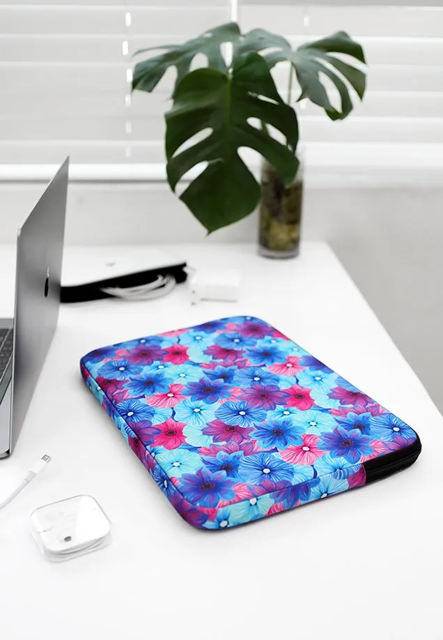 Blue Red Dahlia Floral Graphic Laptop Sleeves 11 13 15 inch Cases Protective Covers Handbags Square Pouches Designer Artist Prints Cute Lightweight School Collage Office Zipper Fashion Unique Gifts Skins