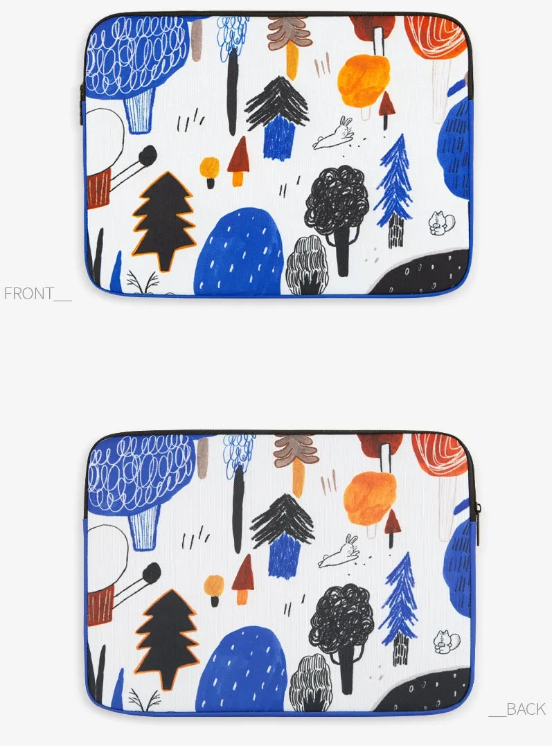 Blue White Forest Graphic Laptop Sleeves Tablets iPad 13 15 inch Cases Protective Covers Purses Handbags Square Cushion Pouches Designer Artist Prints School Collage Office Lightweight High quality