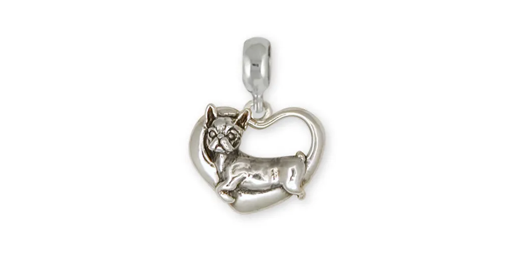 Boston Terrier Charm Slide Jewelry Sterling Silver Handmade Dog Charm Slide BOH-PNS