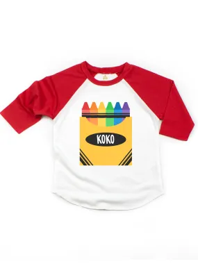 Box of Crayons Personalized Kids Raglan Shirt - Red & White