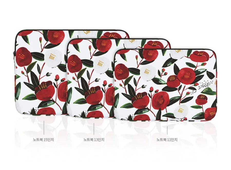 Camellia Floral Graphic Laptop Sleeves 11 13 15 inch Cases Protective Covers Handbags Square Pouches Designer Artist Prints Cute Lightweight School Collage Office Zipper Fashion Unique Gifts Couple Items Skins