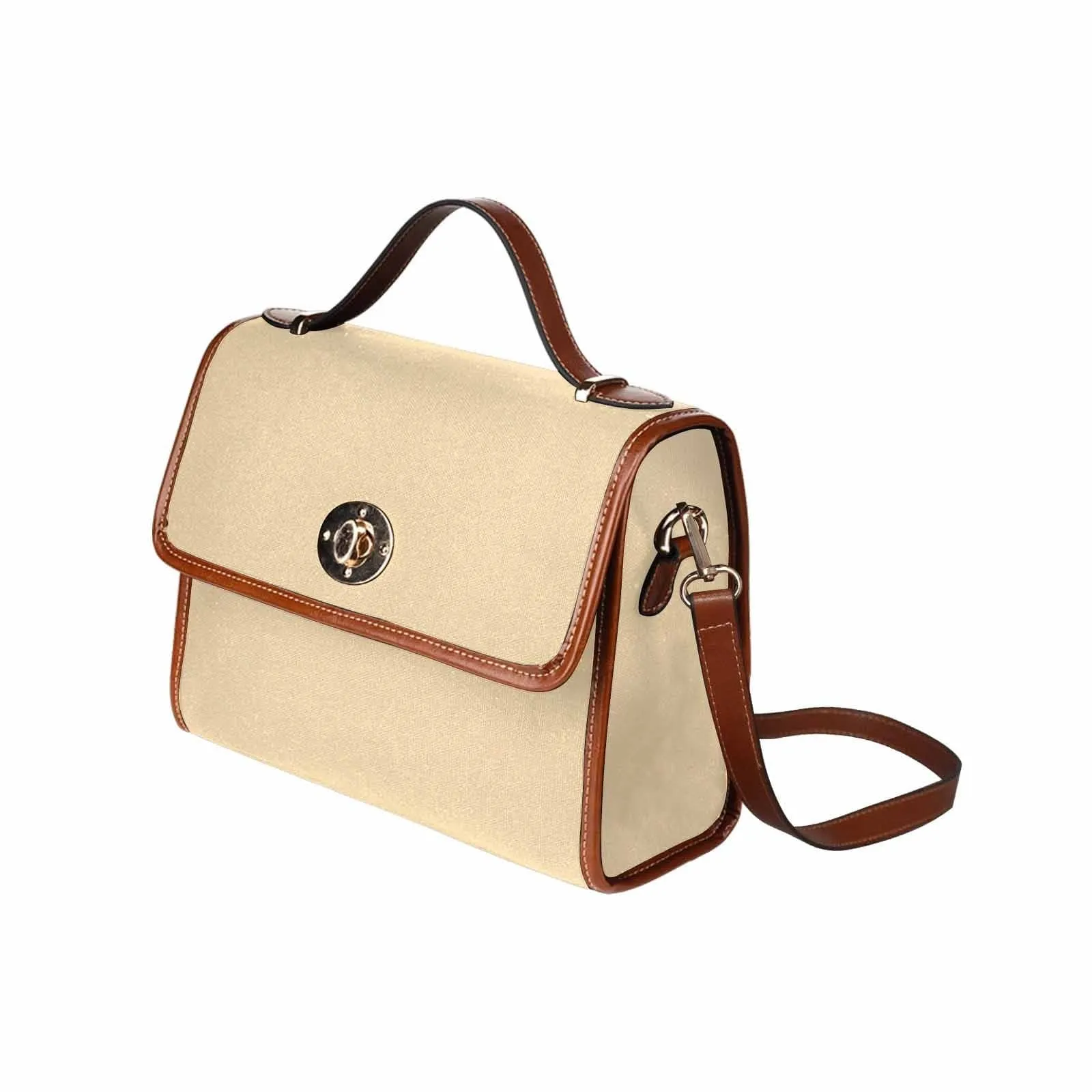 Canvas Handbag - Peach Waterproof Bag / Brown Crossbody Strap