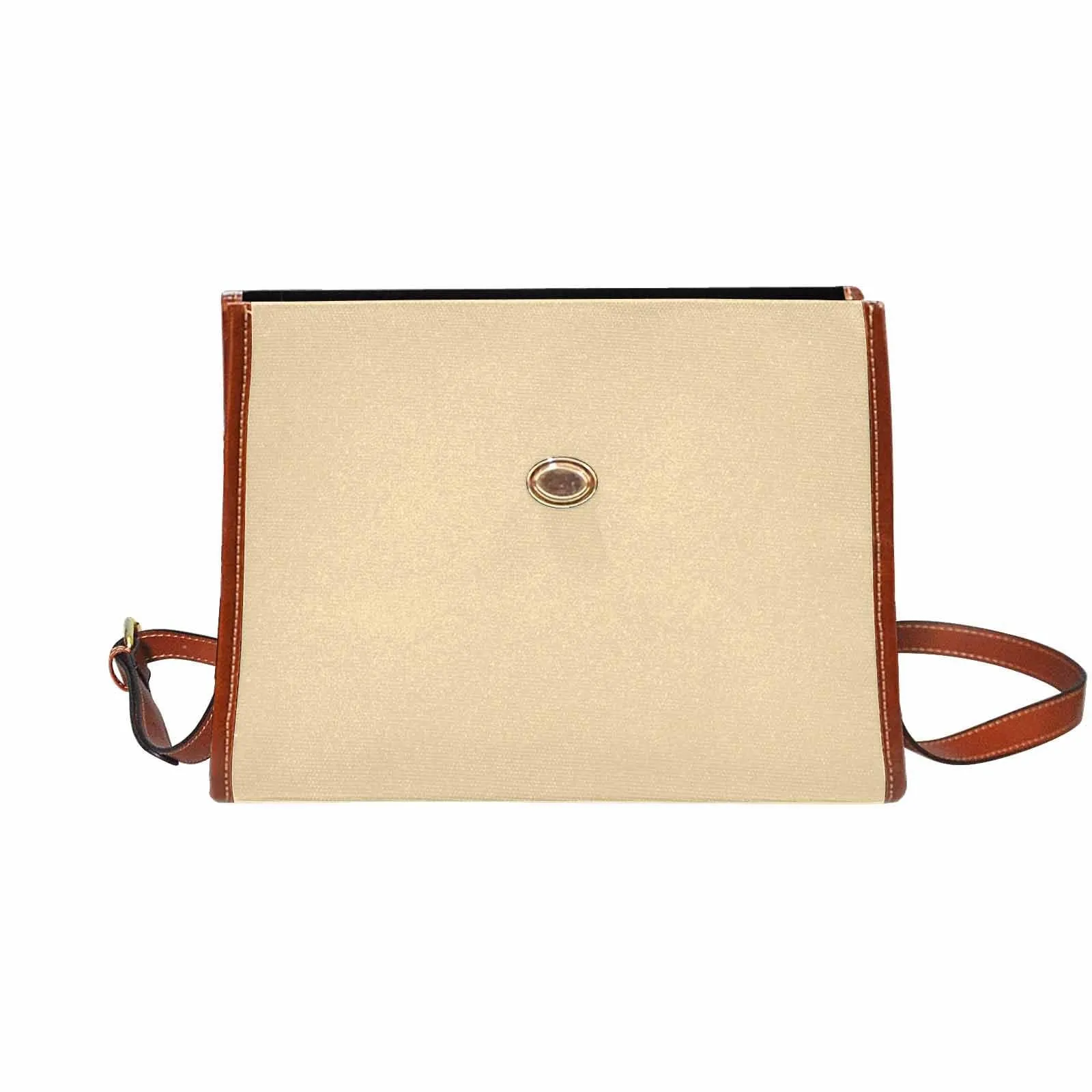 Canvas Handbag - Peach Waterproof Bag / Brown Crossbody Strap