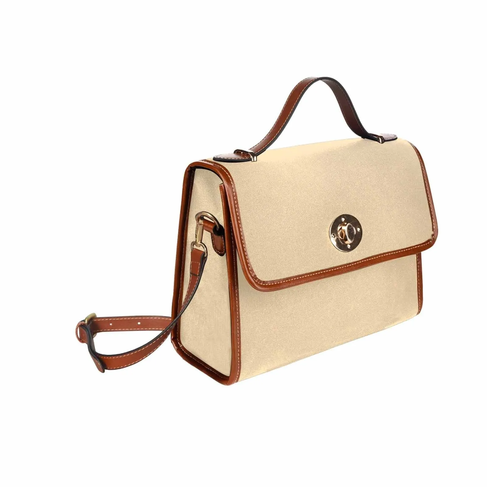 Canvas Handbag - Peach Waterproof Bag / Brown Crossbody Strap