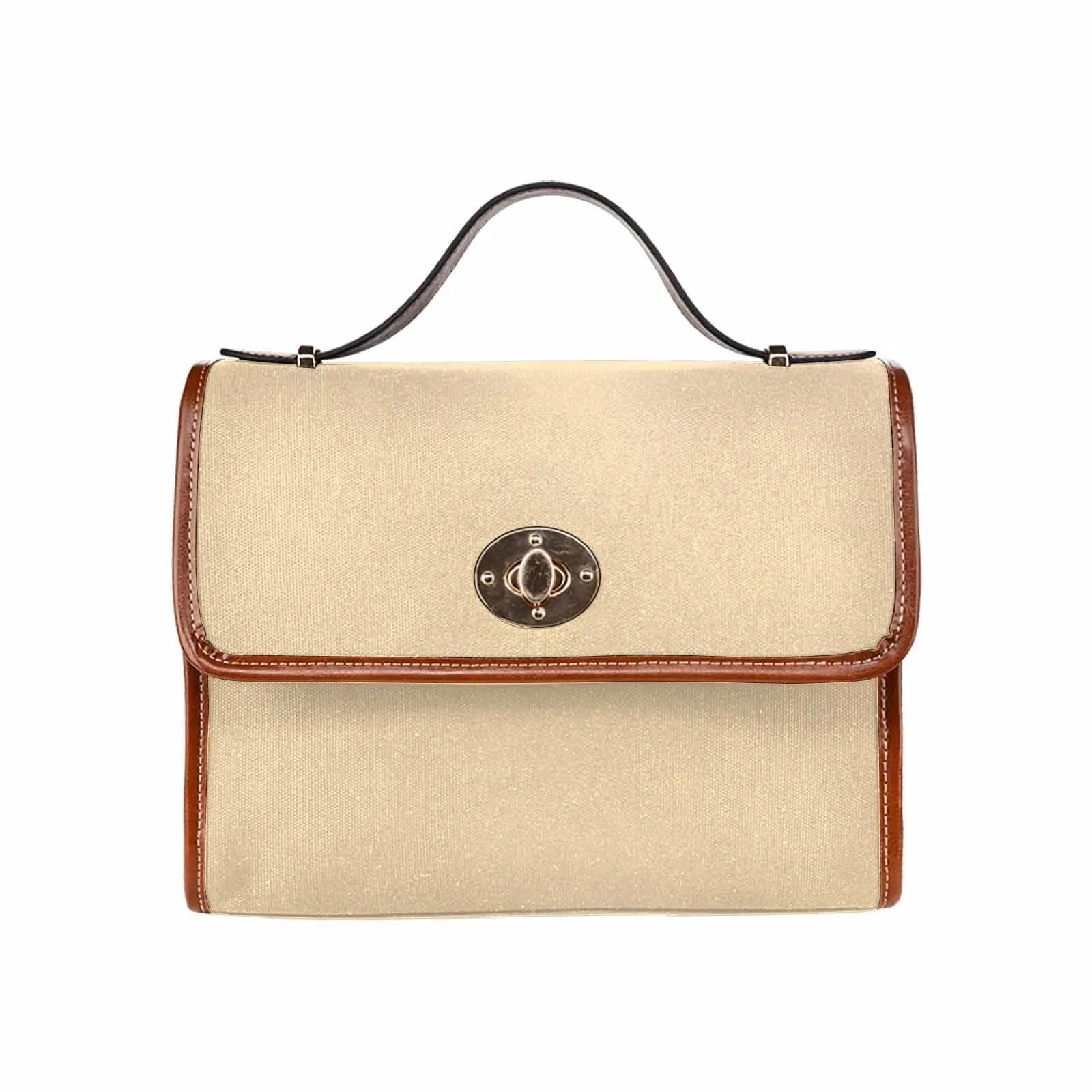 Canvas Handbag - Peach Waterproof Bag / Brown Crossbody Strap