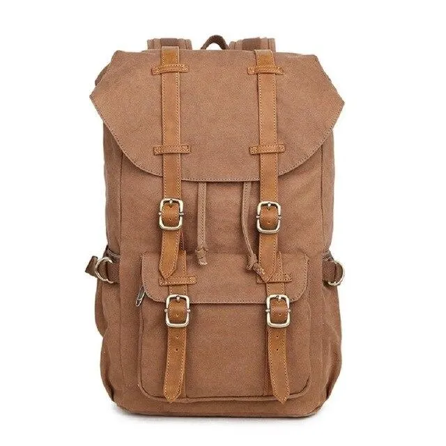 Canvas Leather Multi-functional Travel Backpack 20 to 35 Litre