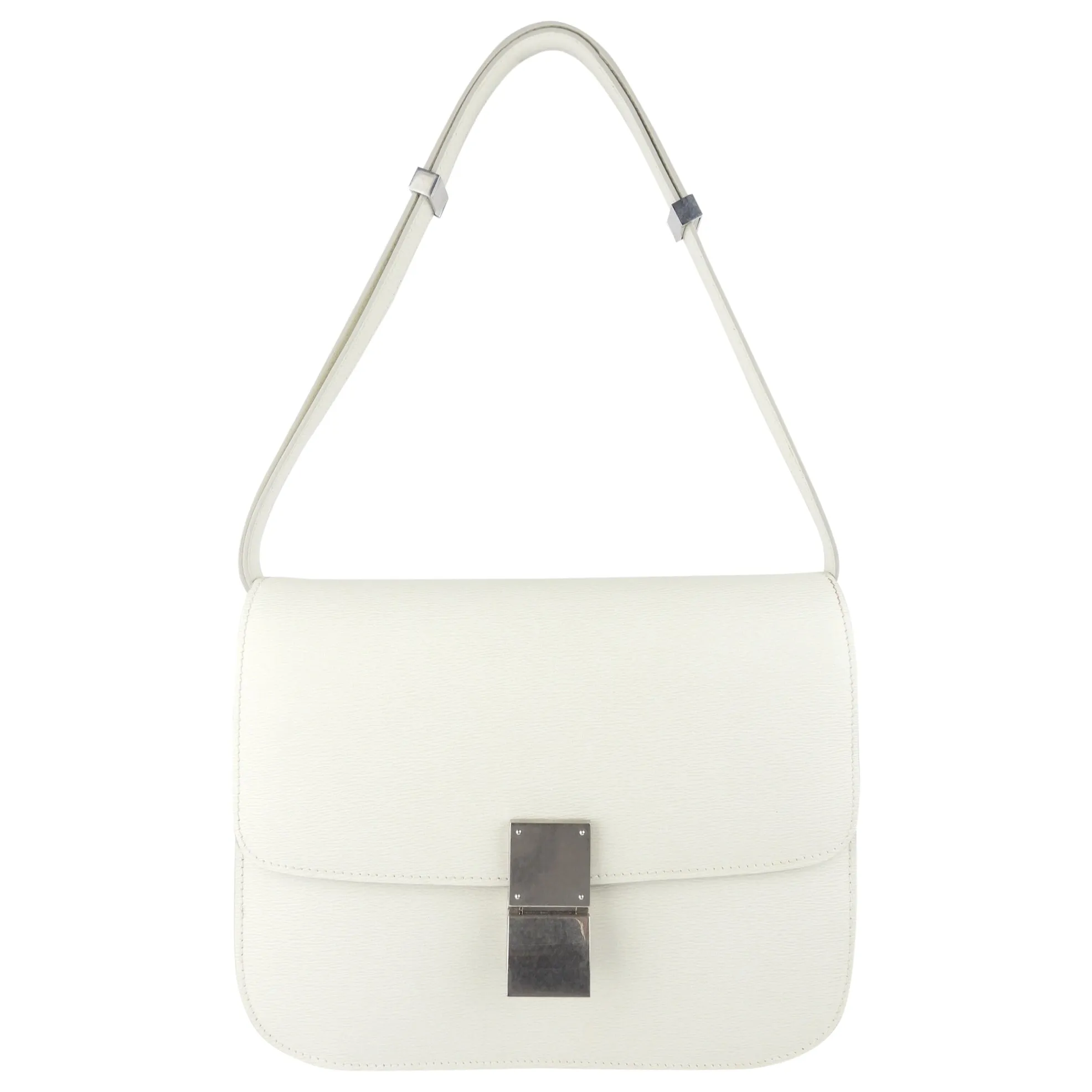 Celine White Textured Leather Medium Box Bag