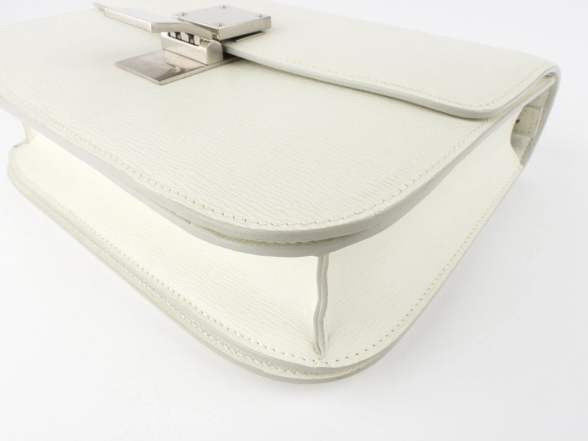 Celine White Textured Leather Medium Box Bag