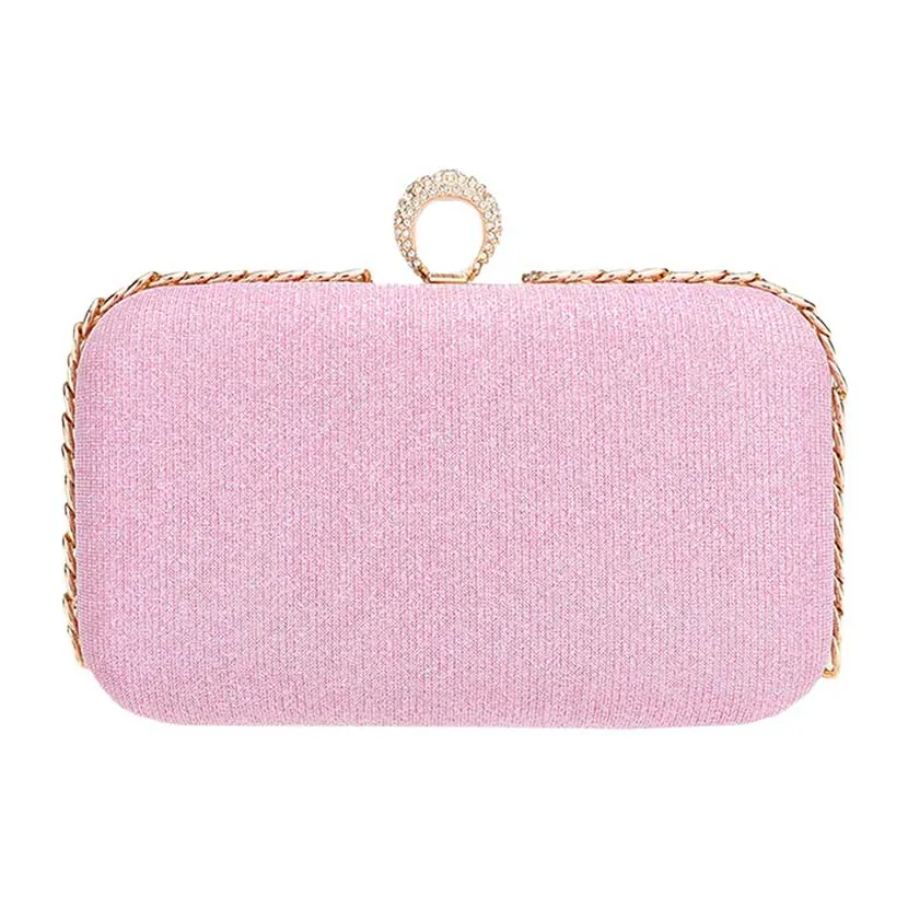 Chain Detailed Shimmery Evening Clutch Crossbody Bag