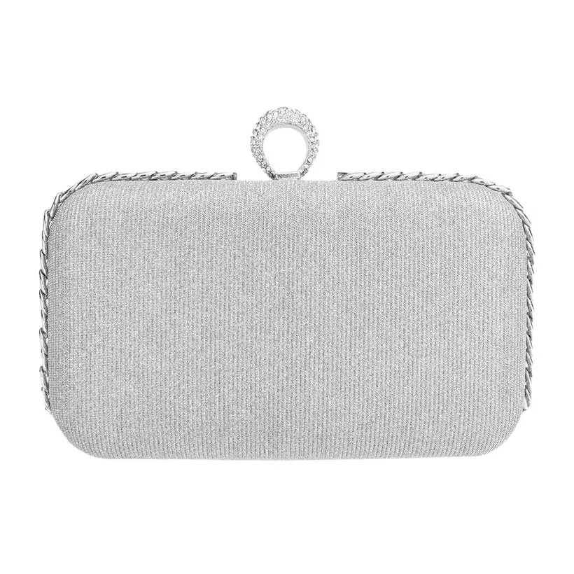 Chain Detailed Shimmery Evening Clutch Crossbody Bag