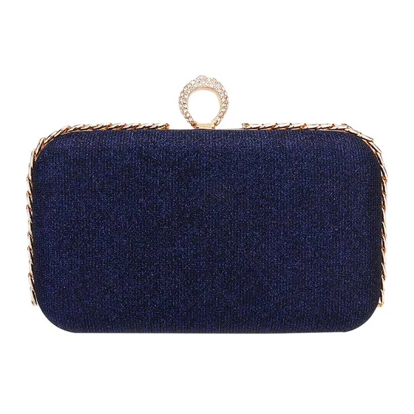 Chain Detailed Shimmery Evening Clutch Crossbody Bag