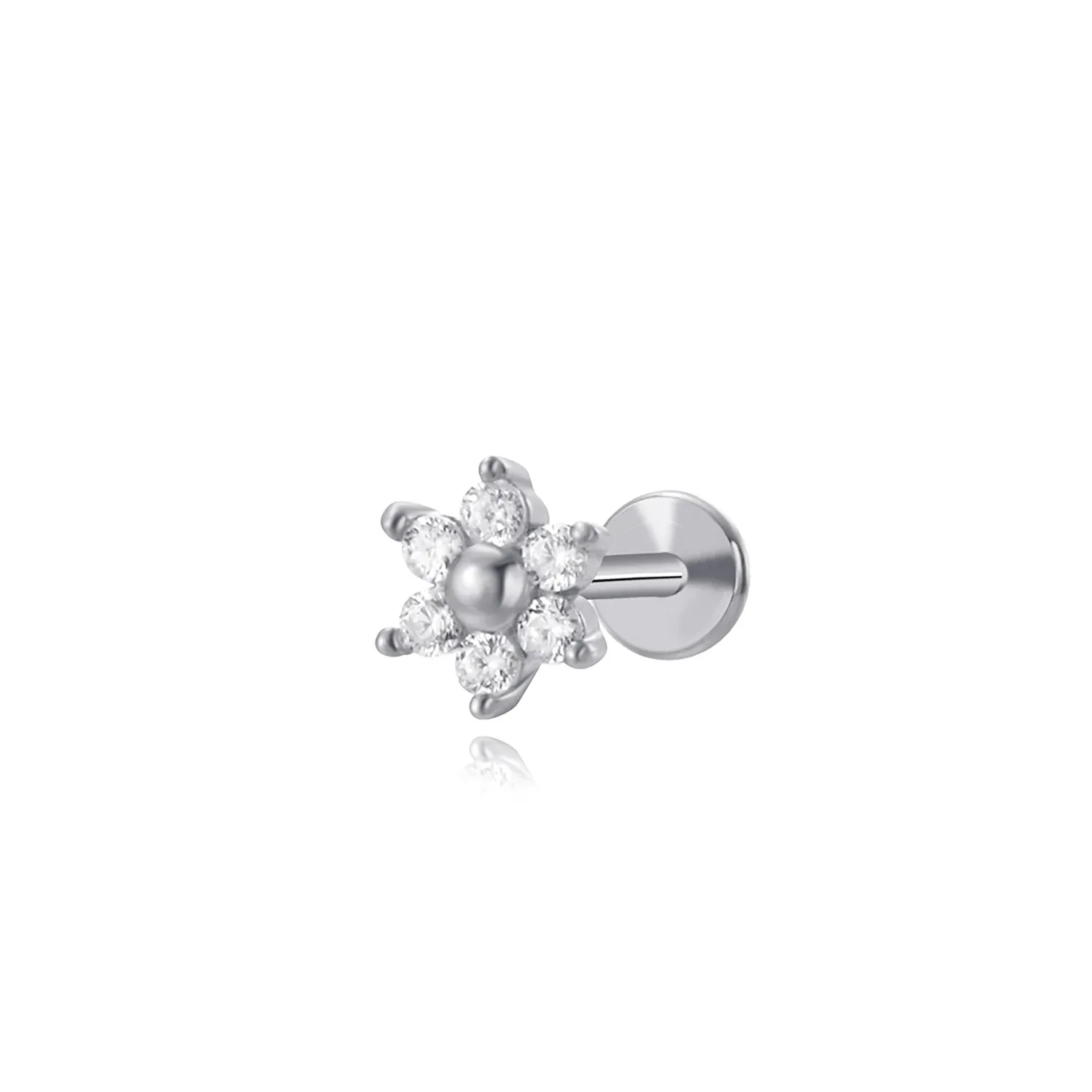 Crystal Flower Flat Back Stud Earring (18G)