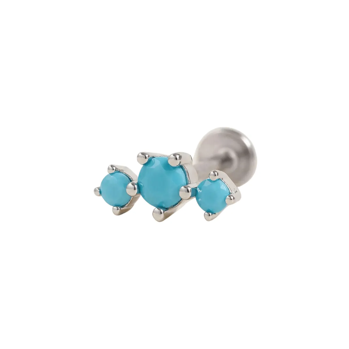 CURVED TRIPLE TURQUOISE FLAT BACK PIERCING EARRINGS (18G)