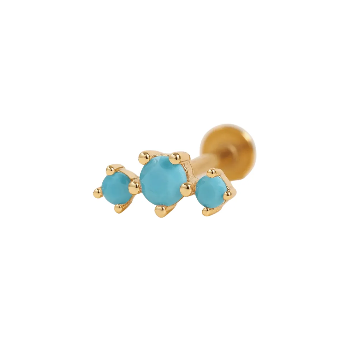 CURVED TRIPLE TURQUOISE FLAT BACK PIERCING EARRINGS (18G)