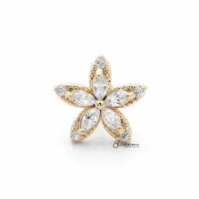 C.Z Flower Internally Threaded Top Cartilage/Tragus Flat Back Stud - Gold