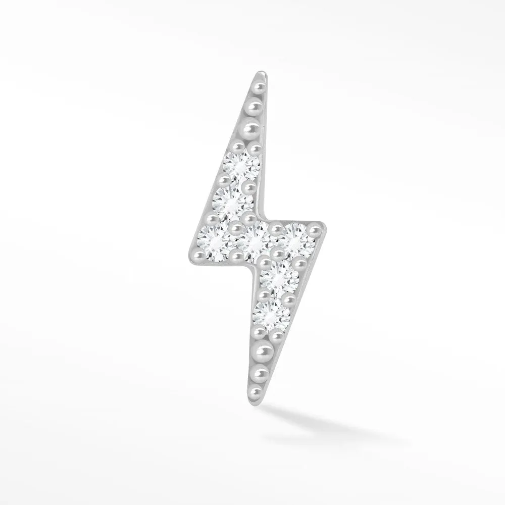 Diamond Flat Back Earring Lightning Bolt 14k White