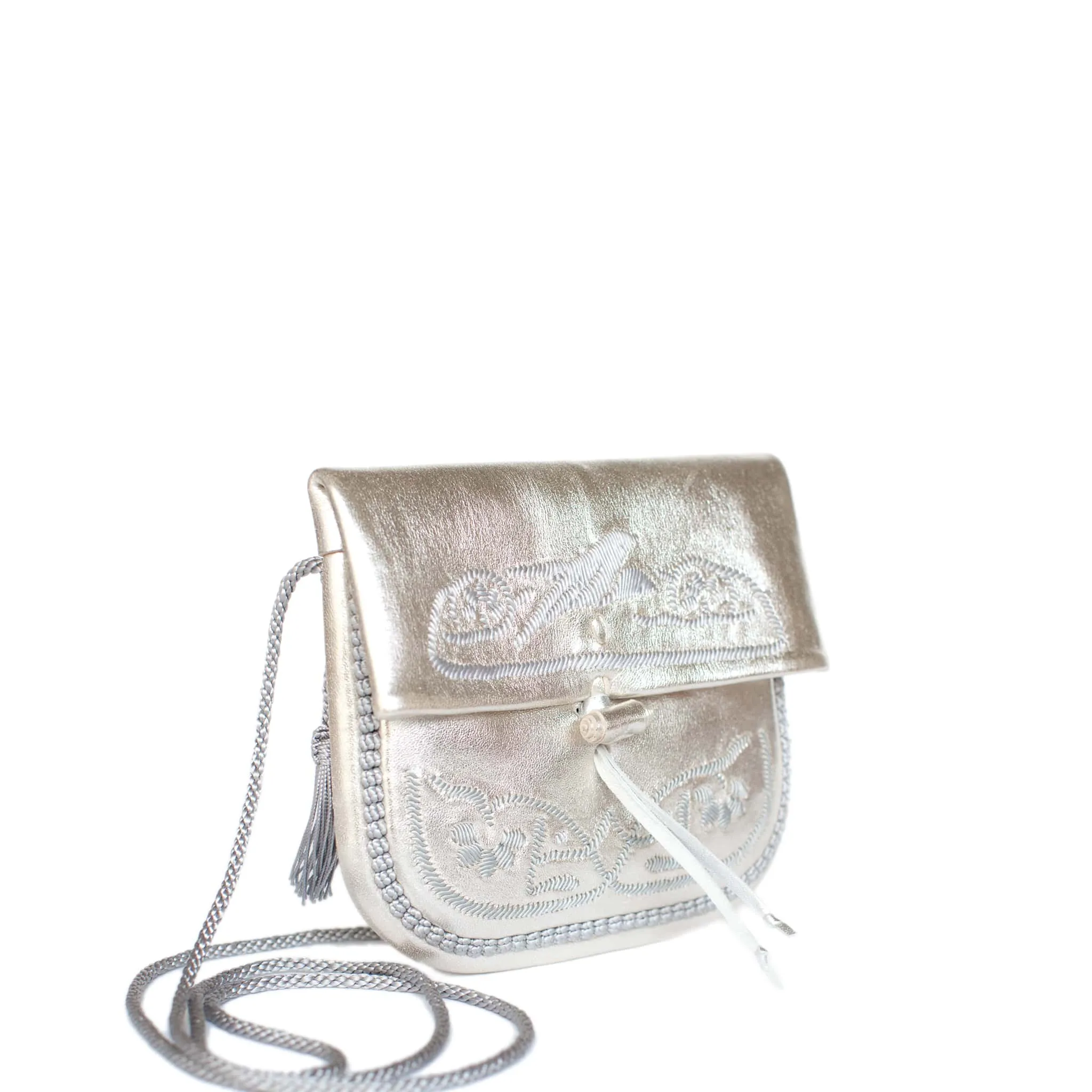 Embroidered Mini Crossbody Bag in Silver