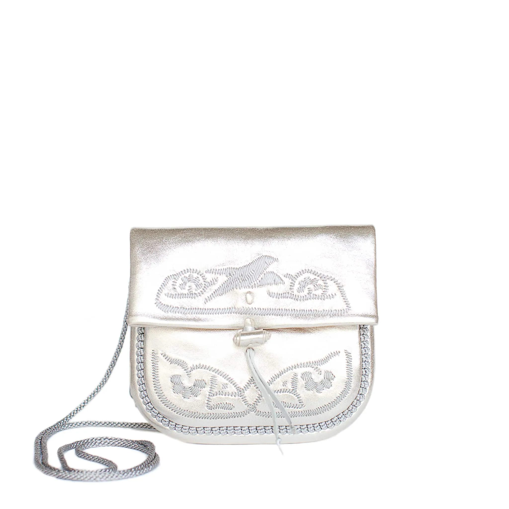 Embroidered Mini Crossbody Bag in Silver