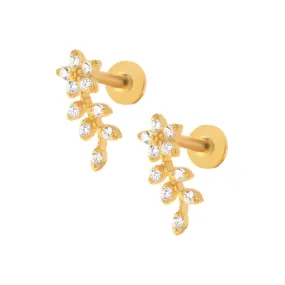 Floral and CZ Diamond Flat Back Cartilage Stud Earrings