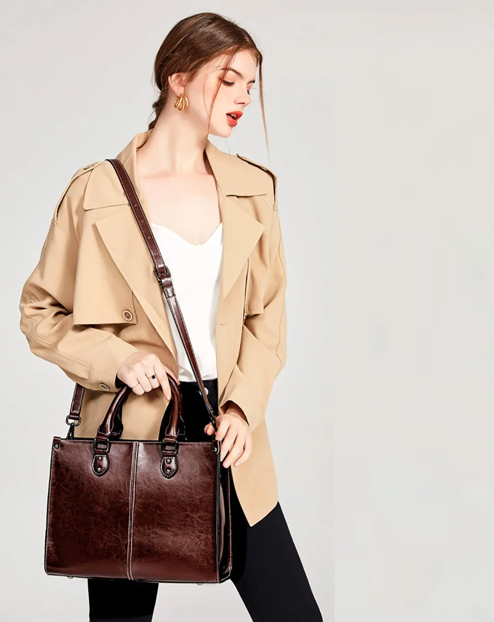 Genuine Leather Shoulder Strap Tote Bag