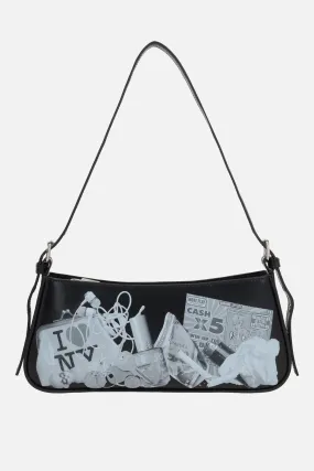 graphic print smooth leather shoulder bag