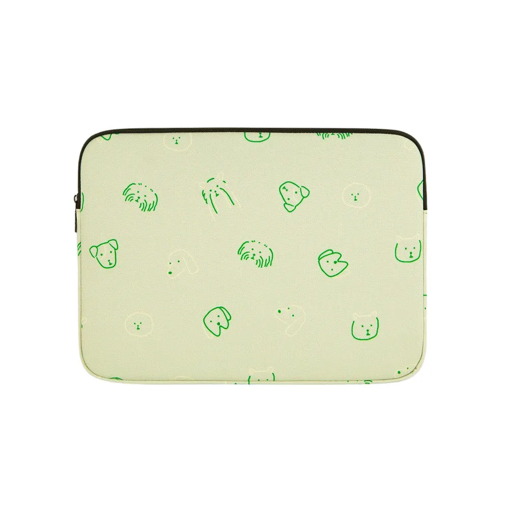 Green Puppies Dogs Graphic Laptop Sleeves iPad 13 15 inch Cases Protective Covers Purses Handbags Square Cushion Pouches Designer Artist Prints School Collage Office Lightweight