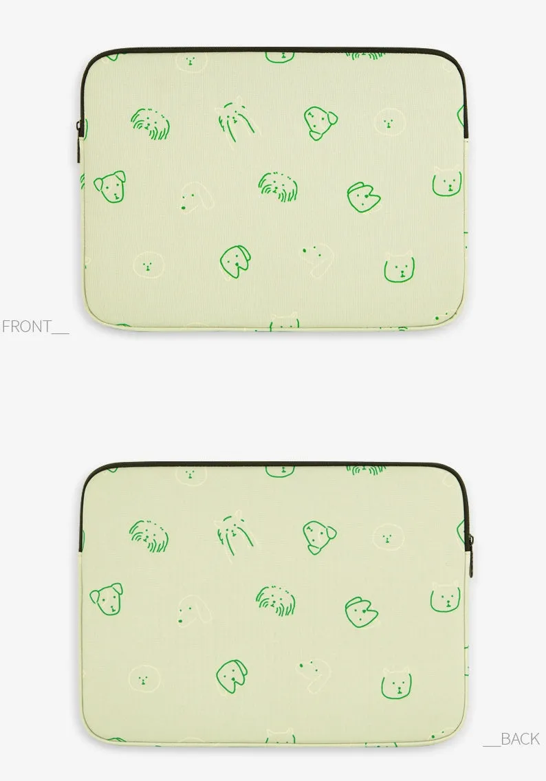 Green Puppies Dogs Graphic Laptop Sleeves iPad 13 15 inch Cases Protective Covers Purses Handbags Square Cushion Pouches Designer Artist Prints School Collage Office Lightweight