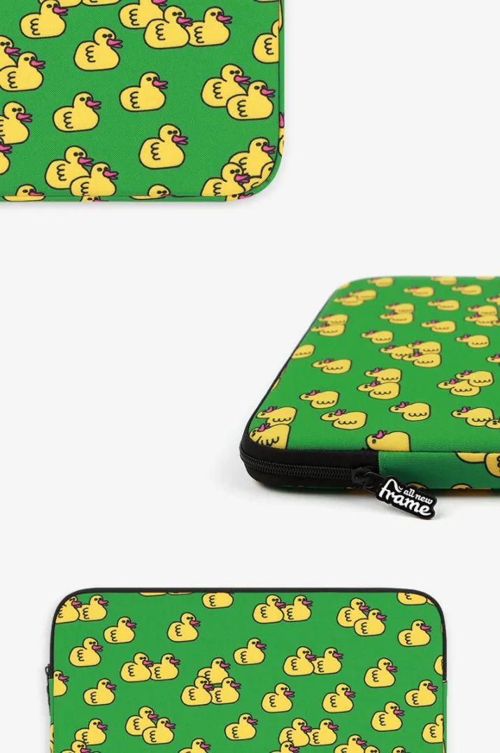 Green Yellow Duck Graphic Laptop Sleeves iPad 11 13 15 inch Cases Protective Covers Handbags Square Pouches Designer Artist Prints Cute Lightweight School Collage Office Zipper Fashion Unique Gifts Skins