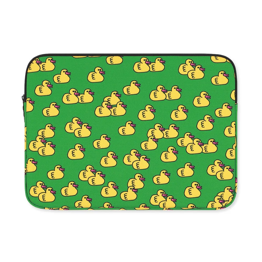 Green Yellow Duck Graphic Laptop Sleeves iPad 11 13 15 inch Cases Protective Covers Handbags Square Pouches Designer Artist Prints Cute Lightweight School Collage Office Zipper Fashion Unique Gifts Skins