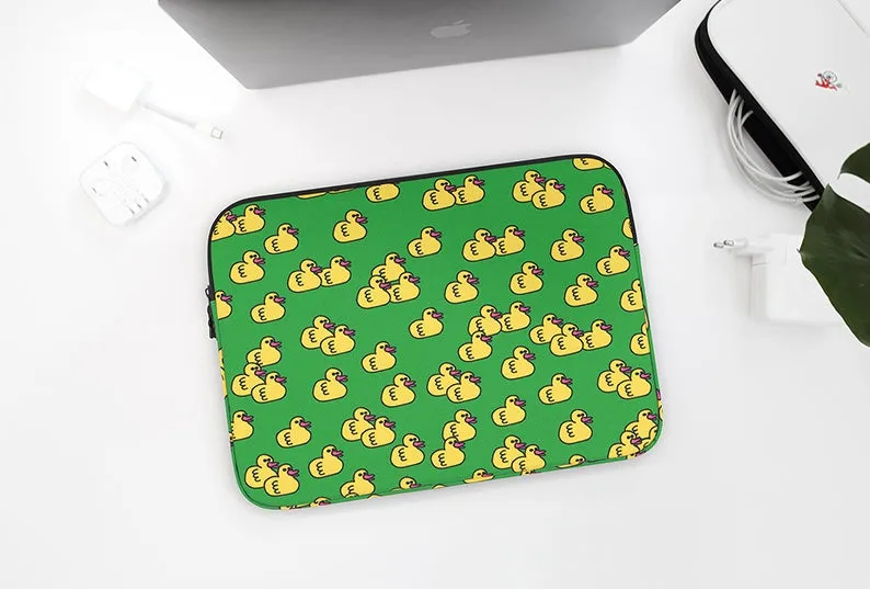 Green Yellow Duck Graphic Laptop Sleeves iPad 11 13 15 inch Cases Protective Covers Handbags Square Pouches Designer Artist Prints Cute Lightweight School Collage Office Zipper Fashion Unique Gifts Skins