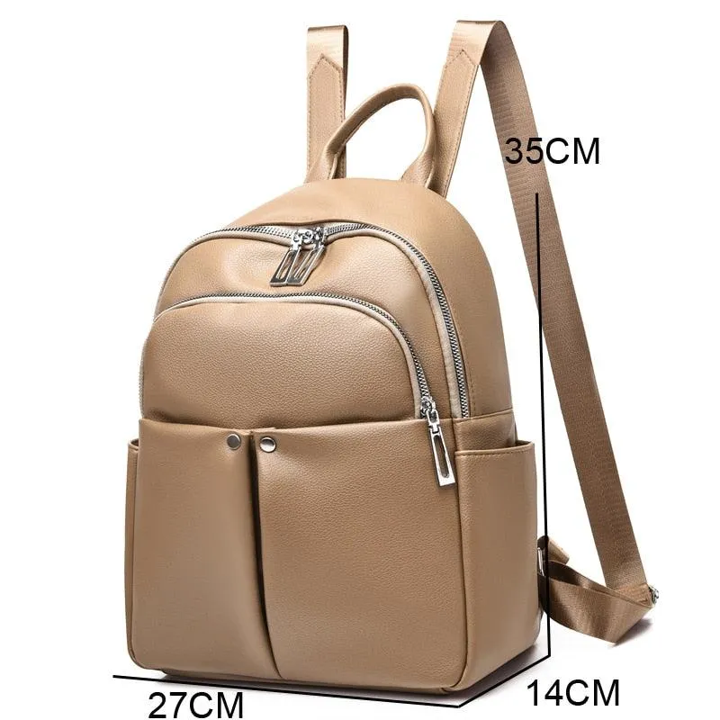 GZ259 Leather Cool Backpack - Soft Large Capacity School Bags for Teenage Girls