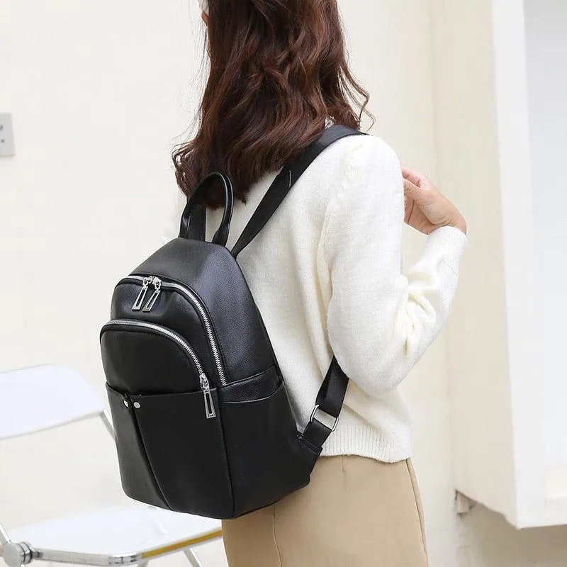 GZ259 Leather Cool Backpack - Soft Large Capacity School Bags for Teenage Girls