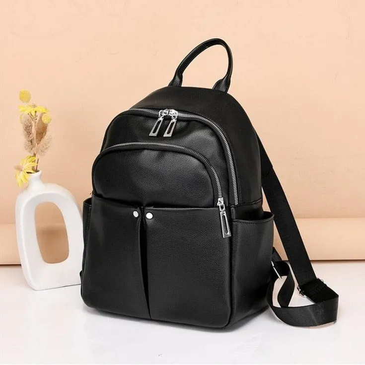 GZ259 Leather Cool Backpack - Soft Large Capacity School Bags for Teenage Girls