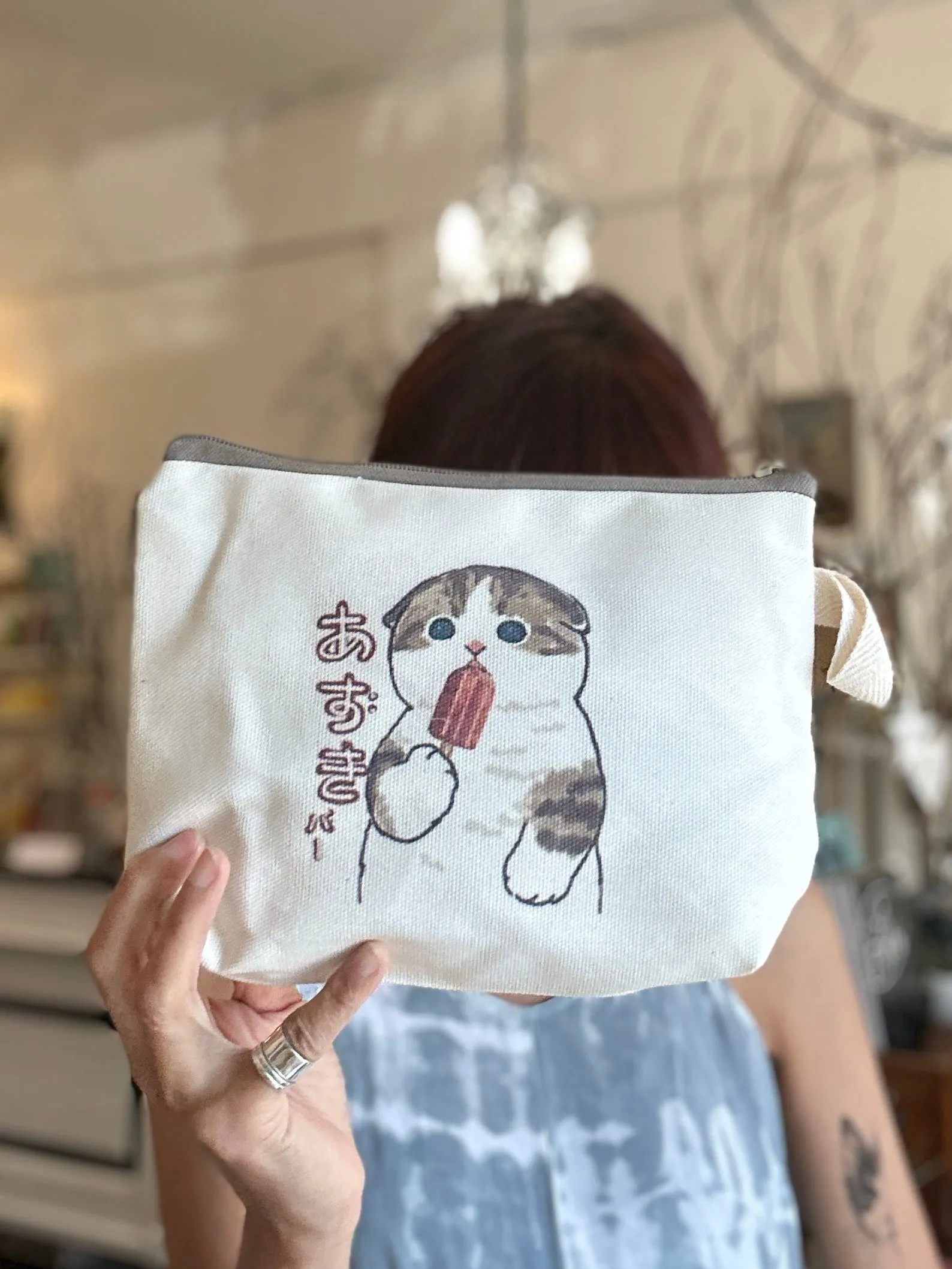 Handmade Canvas Pouch Makeup Zipper Bag w/ Cute Art Print