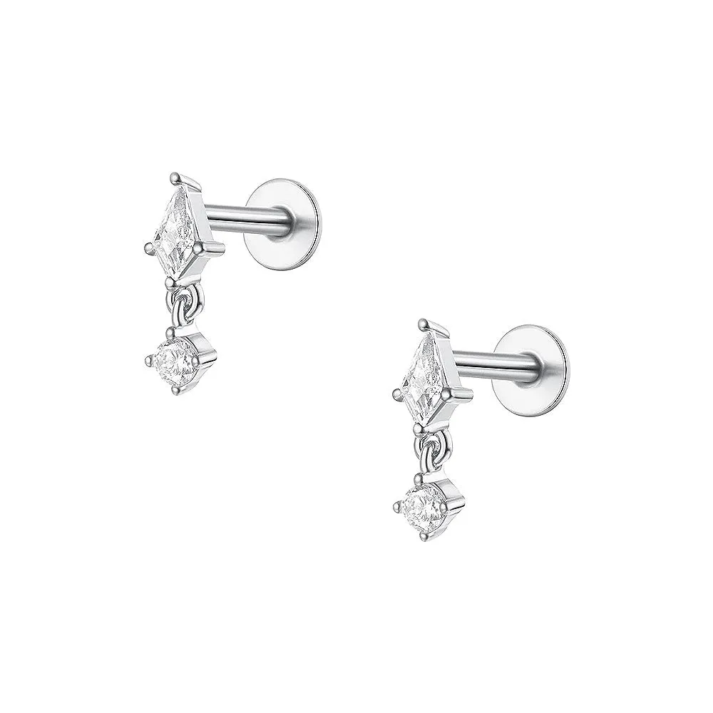 Hanging Double  CZ Diamonds  Flat Back Earrings