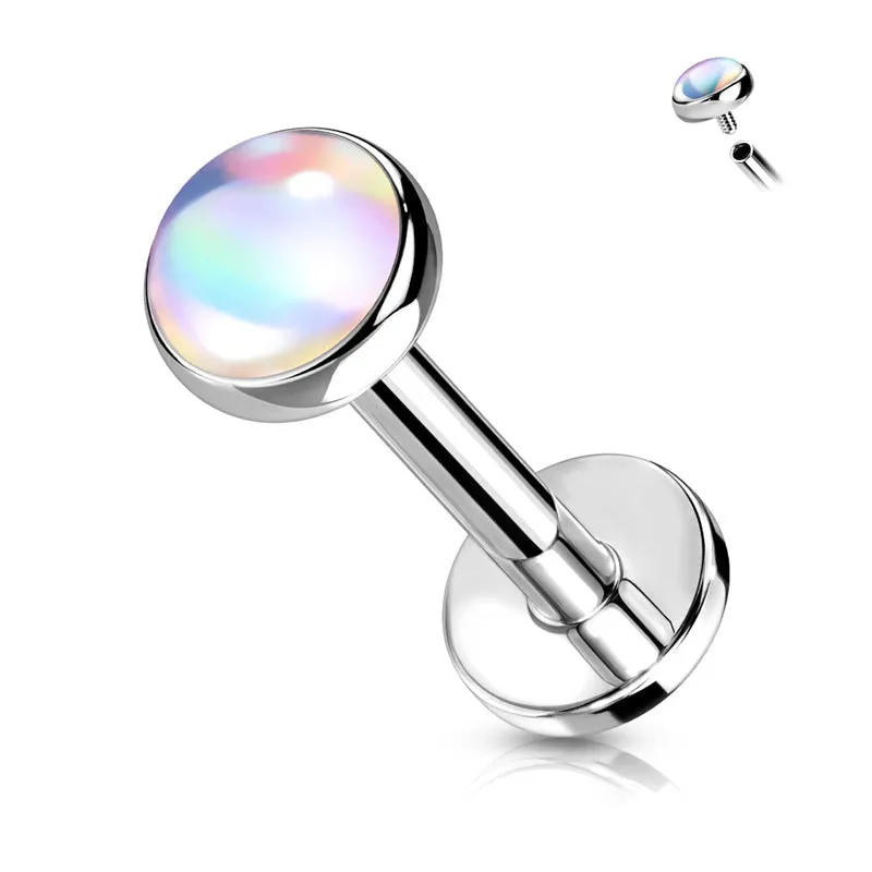 Iridescent Stone Top Flat Back Stud - Silver