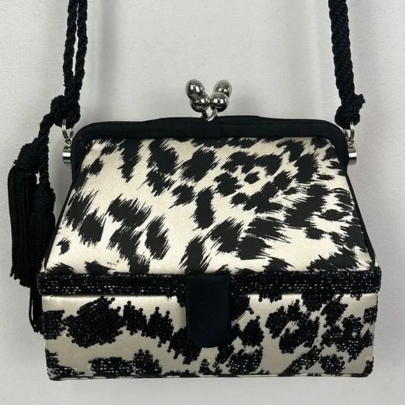 Judith Leiber Black and White Animal Print Evening Bag