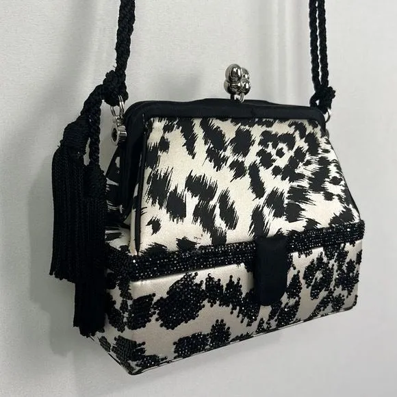 Judith Leiber Black and White Animal Print Evening Bag